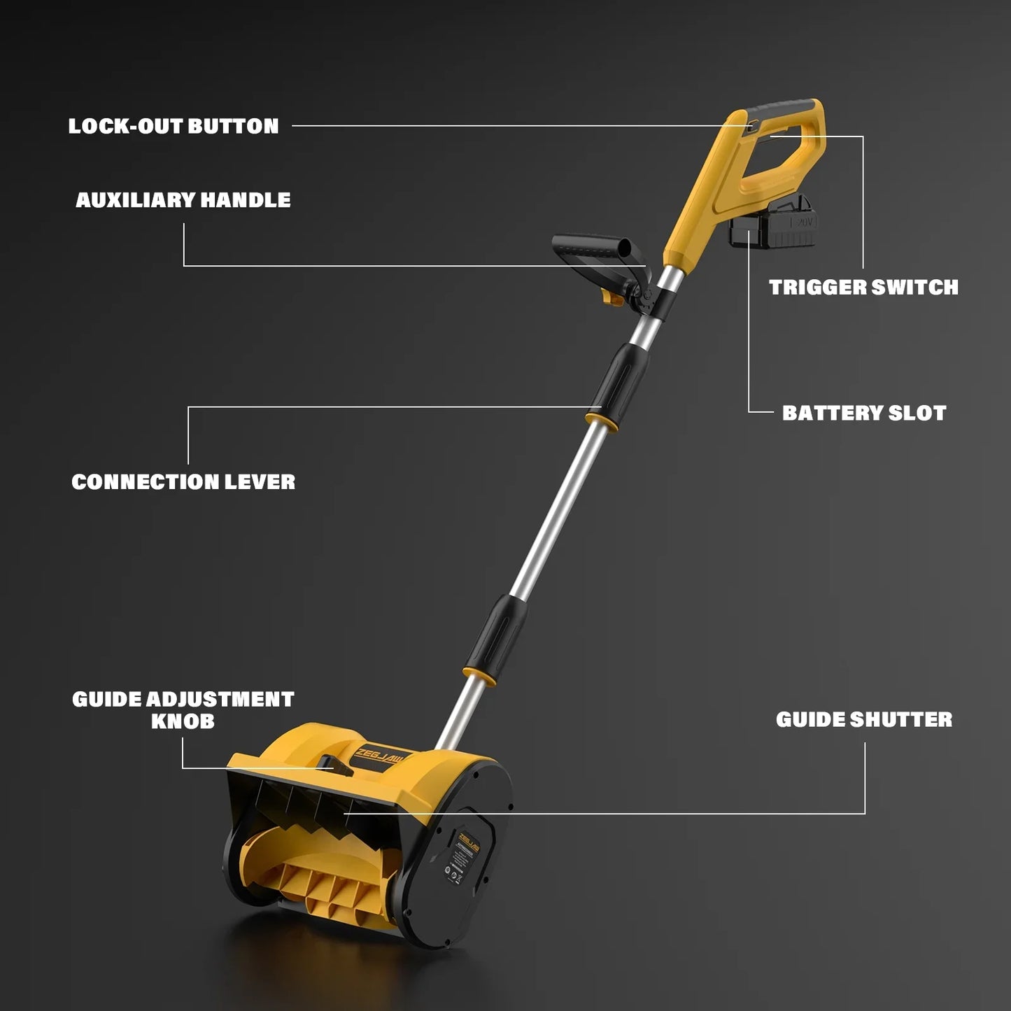 ZEGJAW Cordless Snow Shovel, 20V 12-Inch Electric Snow Shovel, Snow Blower Cordless with Directional Plate and Adjustable Front Handle (4-Ah Battery and Quick Charger Included)