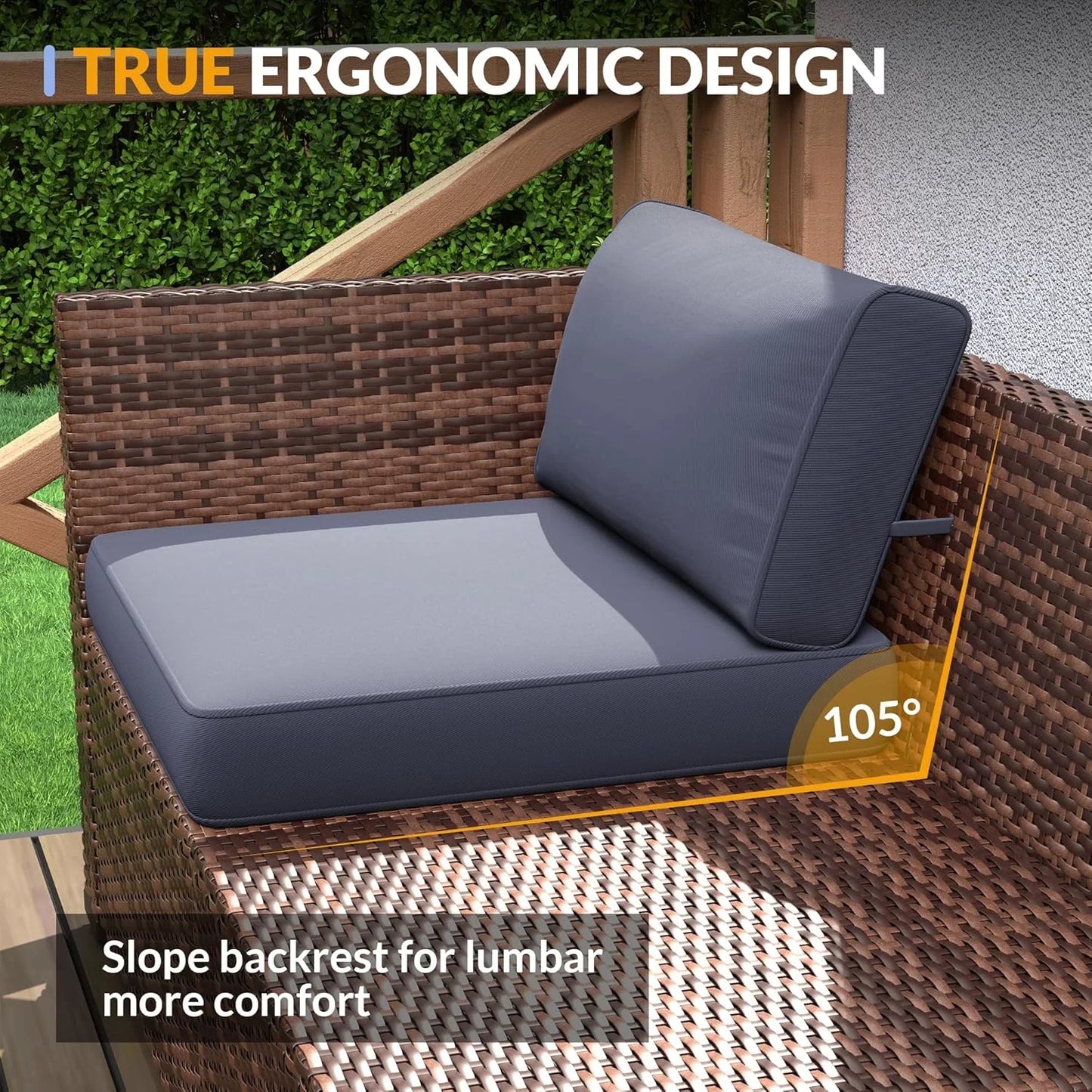 Poteban 7 Pieces Outdoor Sectional Sofa Set with Waterproof Cover, PE Wicker Rattan Slanted Back Outdoor Conversation with Cushions and Glass Coffee Table for Backyard Garden Dark, Grey