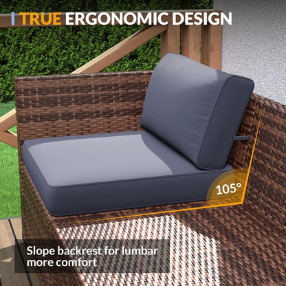Poteban 7 Pieces Outdoor Sectional Sofa Set with Waterproof Cover, PE Wicker Rattan Slanted Back Outdoor Conversation with Cushions and Glass Coffee Table for Backyard Garden Dark, Grey