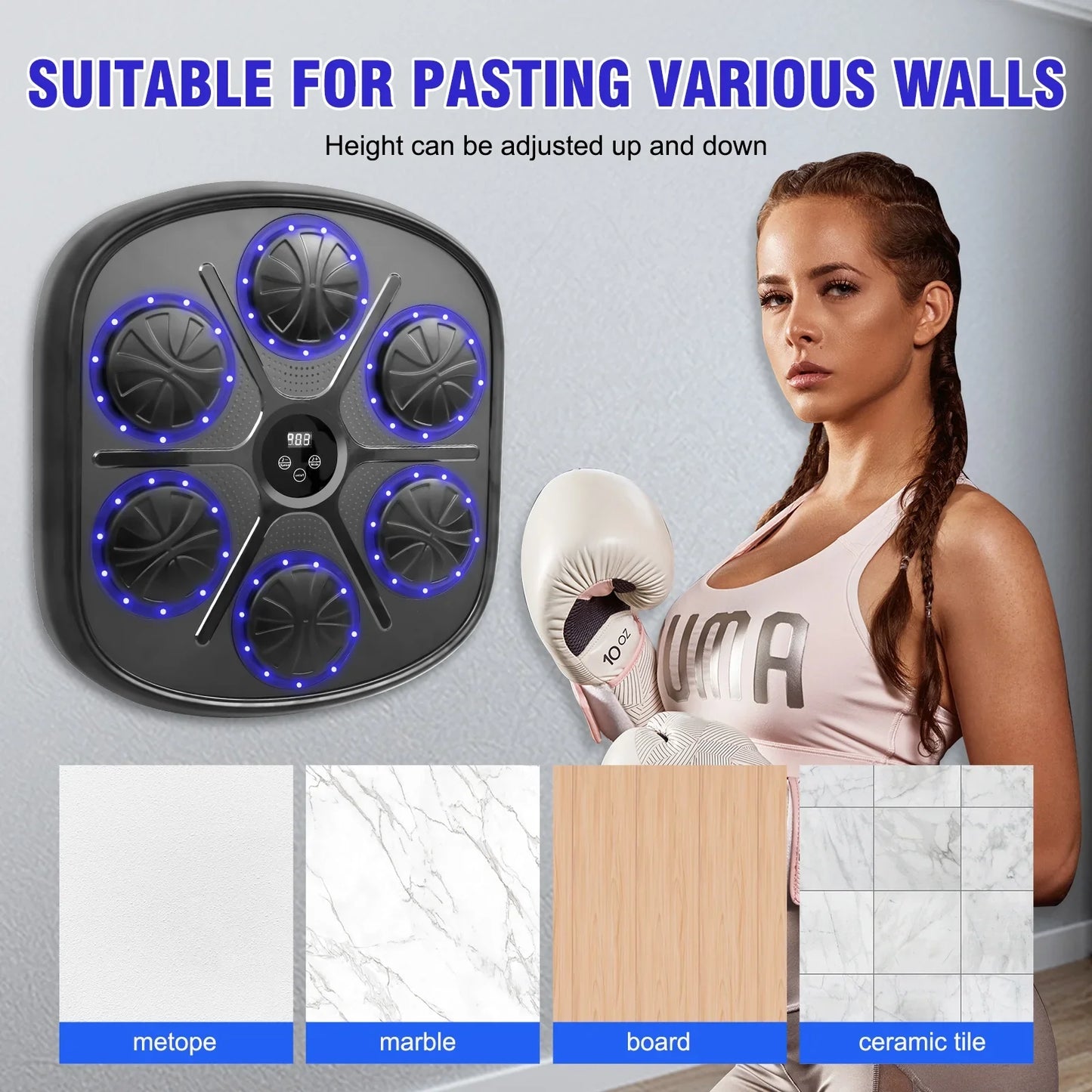 Baokaler Music Boxing Machine with Blue Boxing Gloves, 2024 Upgrade Intelligent Boxing Machine, Wall-Mounted Music Boxing Machine for Adults and Kids, Punching Pad Equipment for Home, Indoor, and Gym