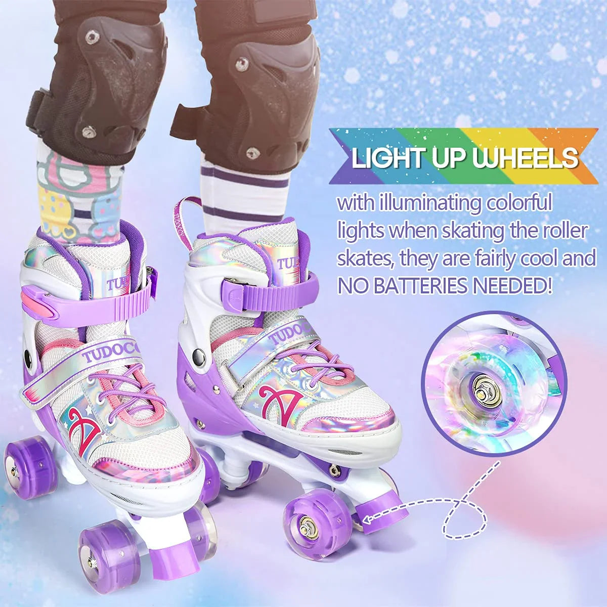 Roller Skates for Kids, Adjustable Roller Skates with Light up Wheels for Girls, Teens, US Size : 13C-3Y, Medium