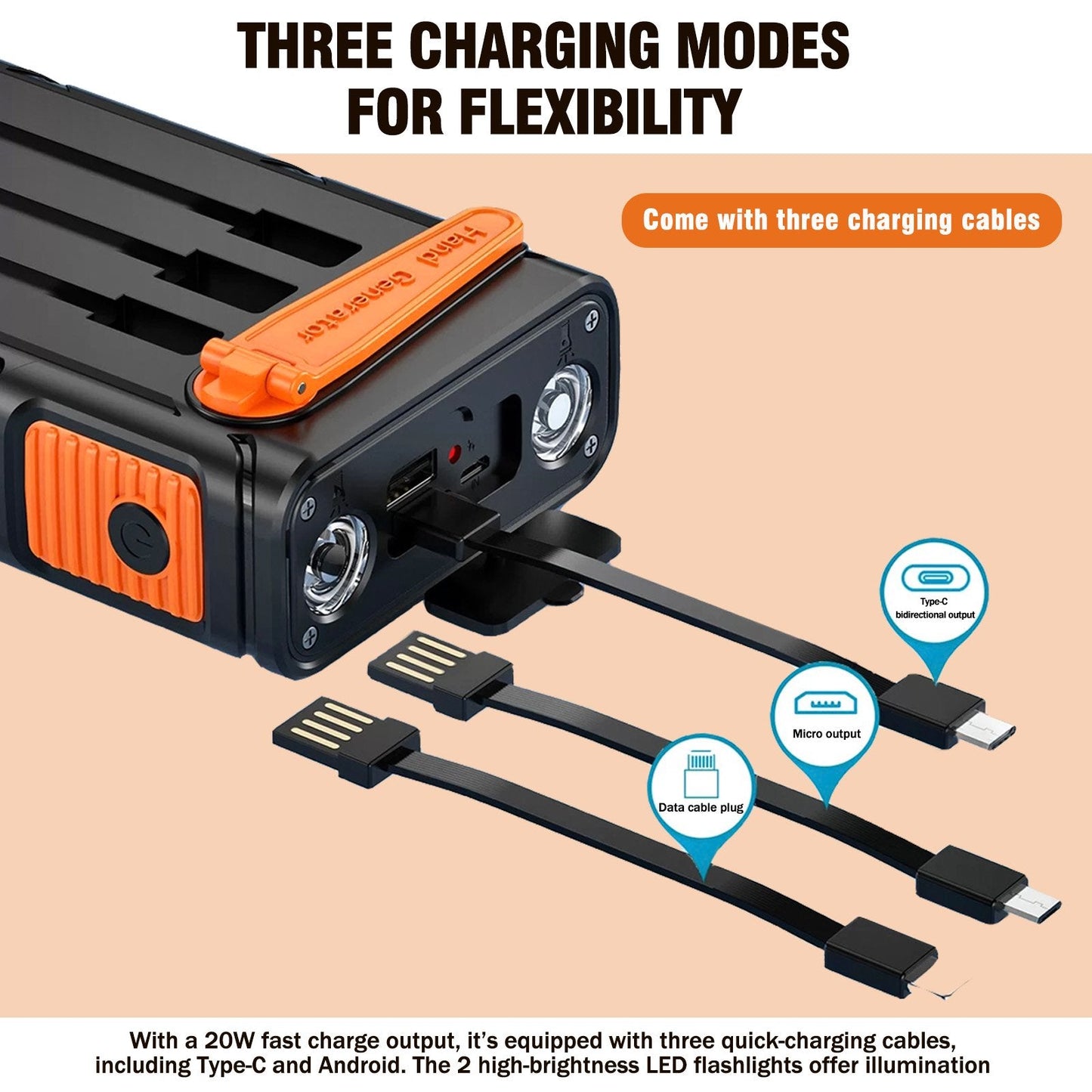 Power Bank Wireless Charger 3000mAh, 20W Fast Charging Power Bank for All Mobile Devices Three Inputs Solar Portable Charger with Dual Flashlights for Outdoor, Camping, Travel