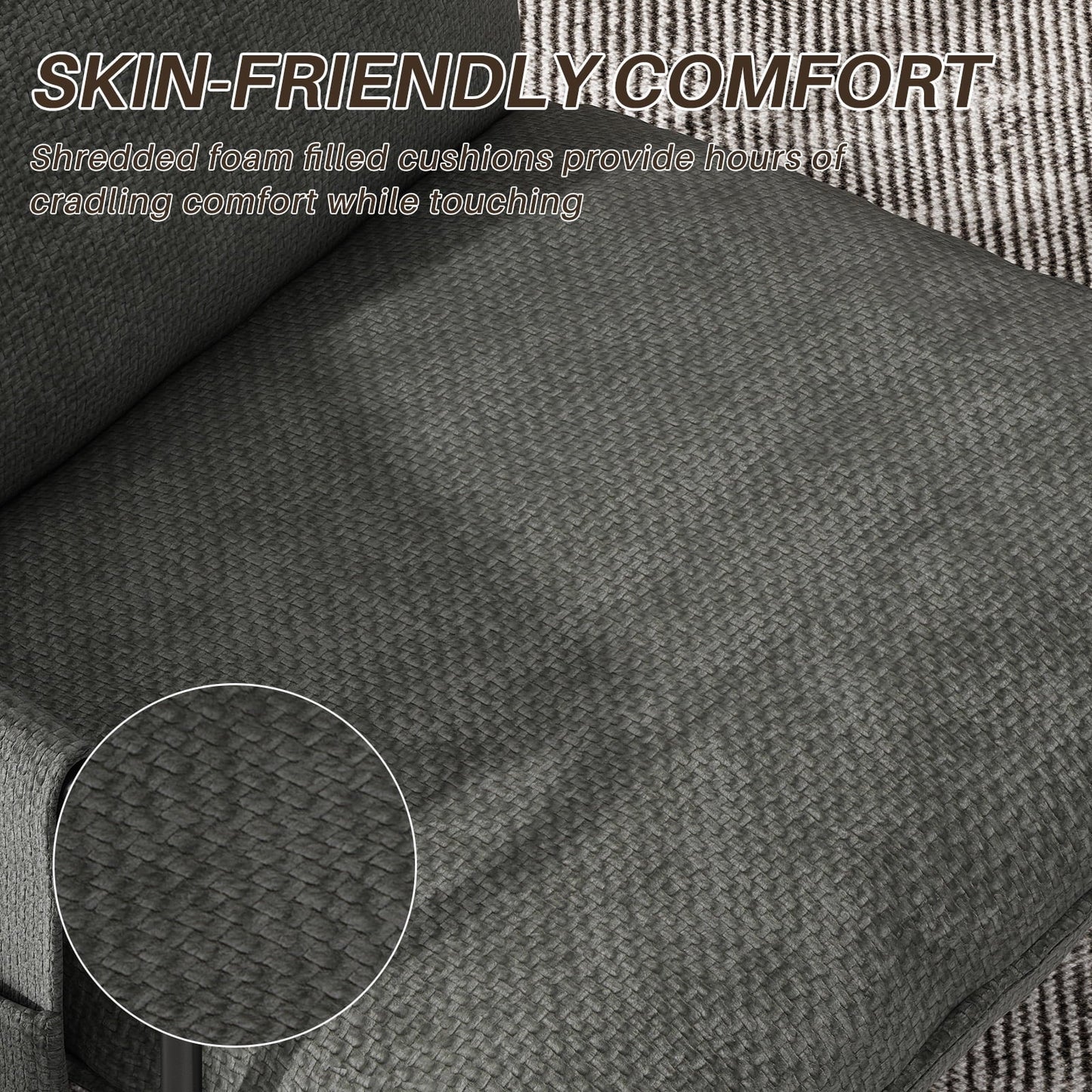 HomeZeer Metal Framed Sling Accent Chair, Living Room Accent Arm Chair with Removable Storage Bag, Linen Fabric Upholstered Leisure Chair for Reading Room, Grey