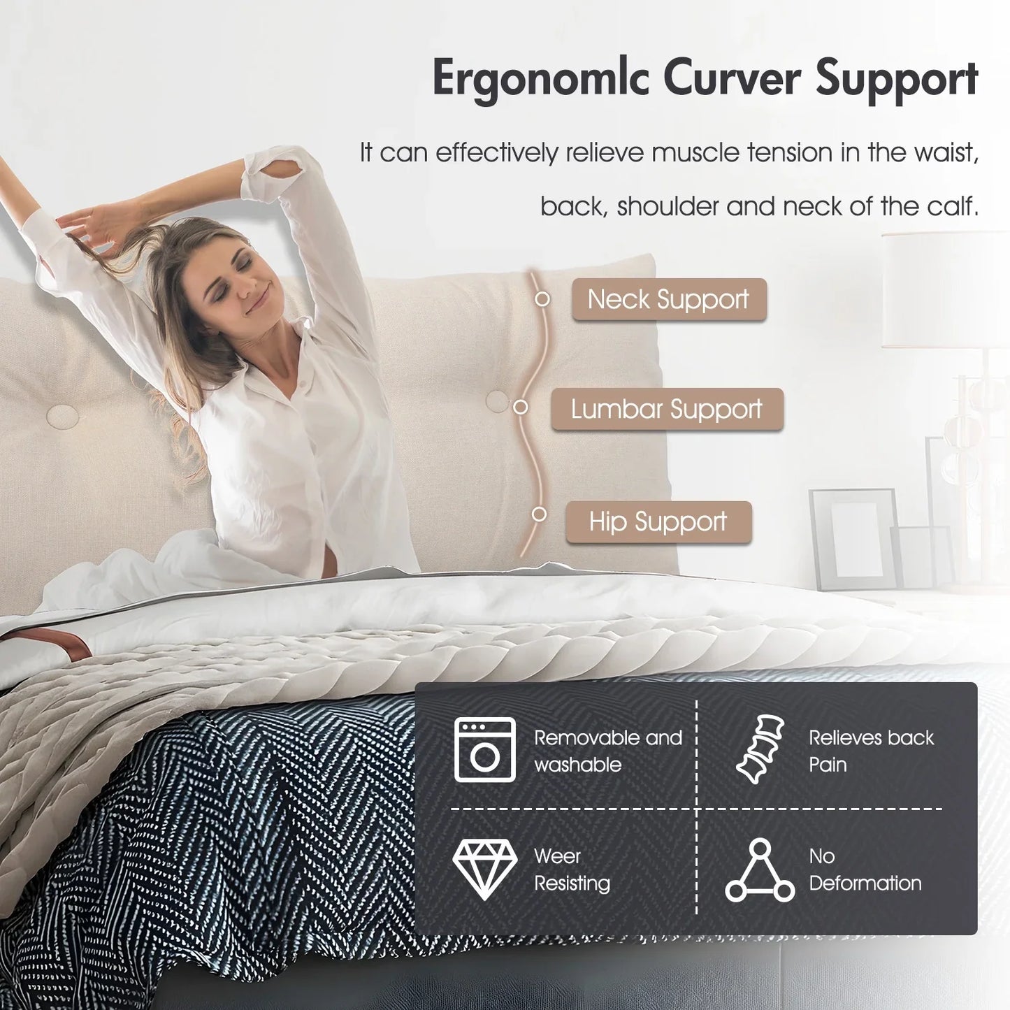 Back Pillow for Bed Sitting Up, Triangular Positioning Support Headboard Pillow, Large Reading Wedge Backrest Pillow for Bedroom Sofa Office (Cotton linen)