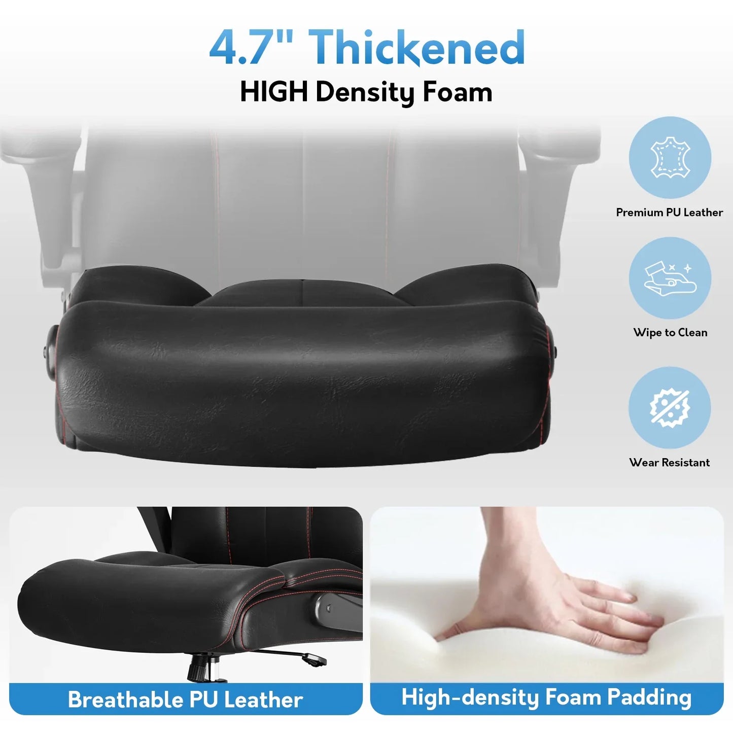 HomeZeer Executive Office Chair, Big and Tall Home Office Chairs 400lbs with Wide Seat, High Back Executive Office Chair with Adjustable Flip up Arm, Heavy Duty Leather Desk Computer Chairs, Black