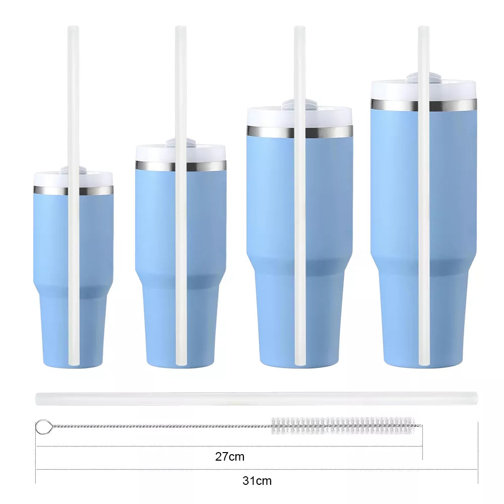 MaseiKar Replacement Straw Compatible with Stanley 40 oz 30 oz Cup Tumbler, 2 Pack Reusable Straw with Cleaning Brush, Clear Hard Plastic
