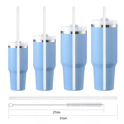 MaseiKar Replacement Straw Compatible with Stanley 40 oz 30 oz Cup Tumbler, 2 Pack Reusable Straw with Cleaning Brush, Clear Hard Plastic