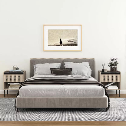 Resenkos Boho Nightstand Set of 2 with Hollowed-Out Drawers, Storage Night Stand and Wood Natural Brown