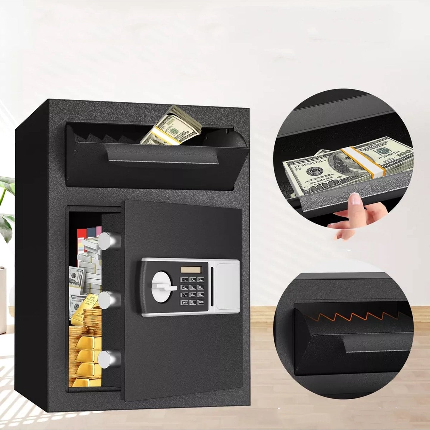 RXDSAFE 3.1 Cuft Large Safe Box, Home Safe Security Box With Fireproof Document Bag, LCD Screen, Sensor Light Black