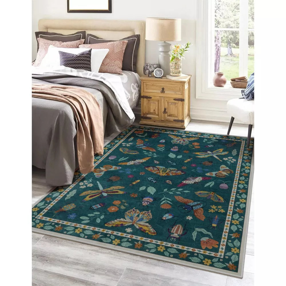 Lahome Machine Washable Animal Life Insects Area Rug - Nature-Inspired Carpet for Living Room, Bedroom, or Entryway