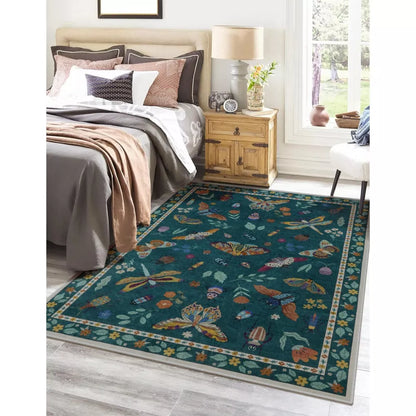 Lahome Machine Washable Animal Life Insects Area Rug - Nature-Inspired Carpet for Living Room, Bedroom, or Entryway