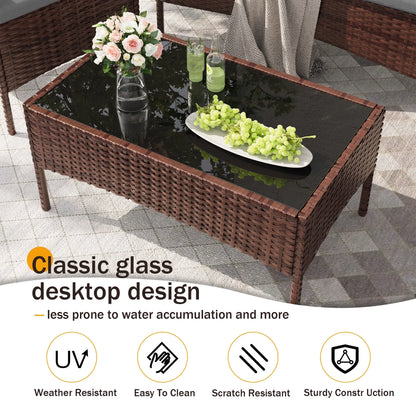 ECOPATIO Patio Furniture Set 4 Pieces Porch Furniture Outdoor Modular Wicker Patio Sectional Conversation Furniture Set for Backyard,Porch,Garden,Poolside and Balcony(Grey)