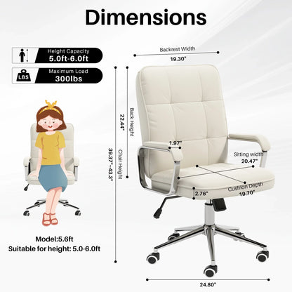 HomeZeer Executive Office Chair 300lbs, Mid Back Support Computer Desk Chairs with Armrests, Height Adjustable Ergonomic Task Chair for Home Office£¬PU Leather Rolling Swivel Office Chair, White