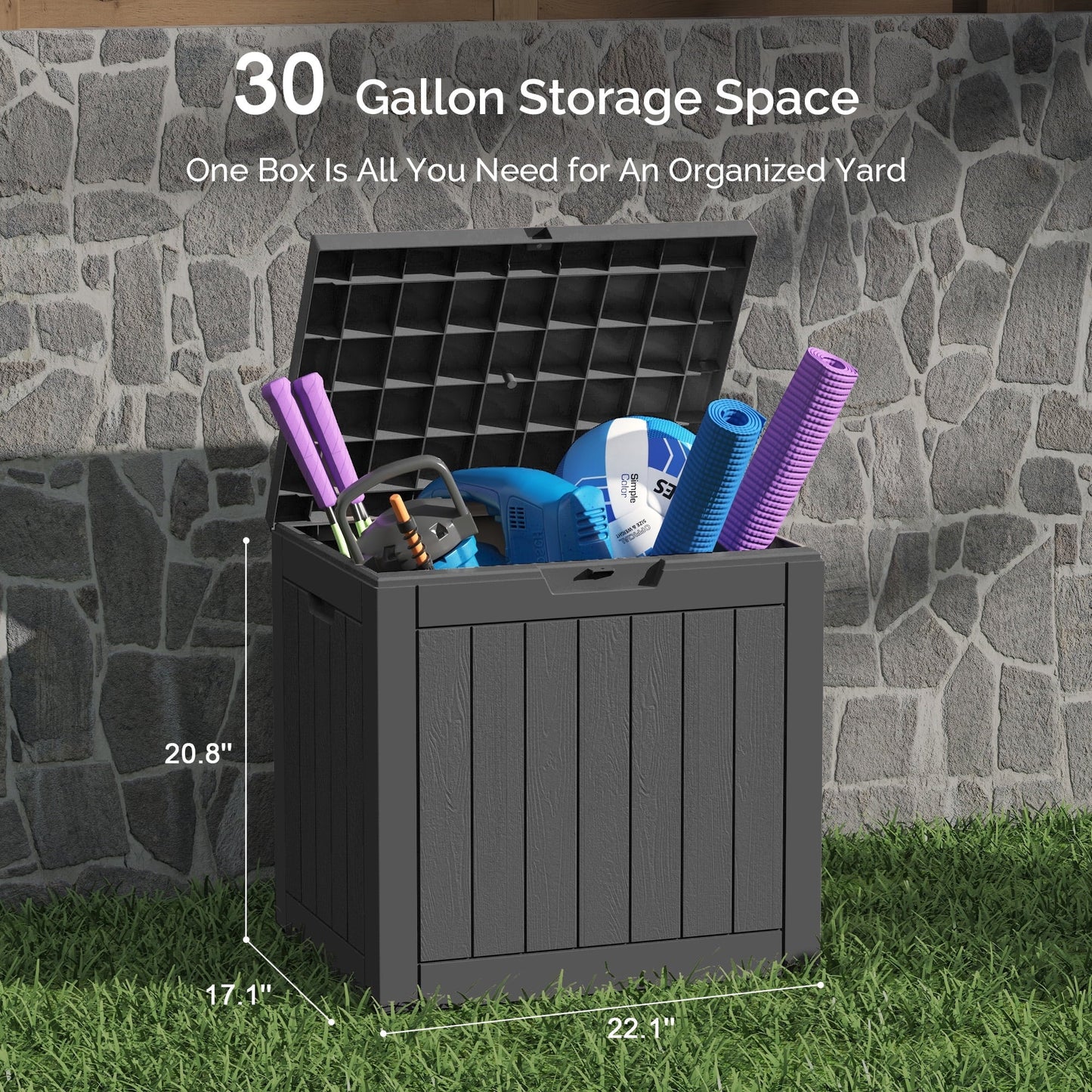 Sersper Deck Box 30 Gallon Black, Waterproof Lockable Steel Outdoor Storage Box for for Patio Furniture, Pool Toys, Garden Tools and Outdoor Cushions