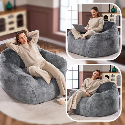 HOMGUAVA Giant Bean Bag Chair for Adults, Large Lazy Beanbag Sofa with Armrests & High-Density Foam for Living Room & Bedroom, Gray