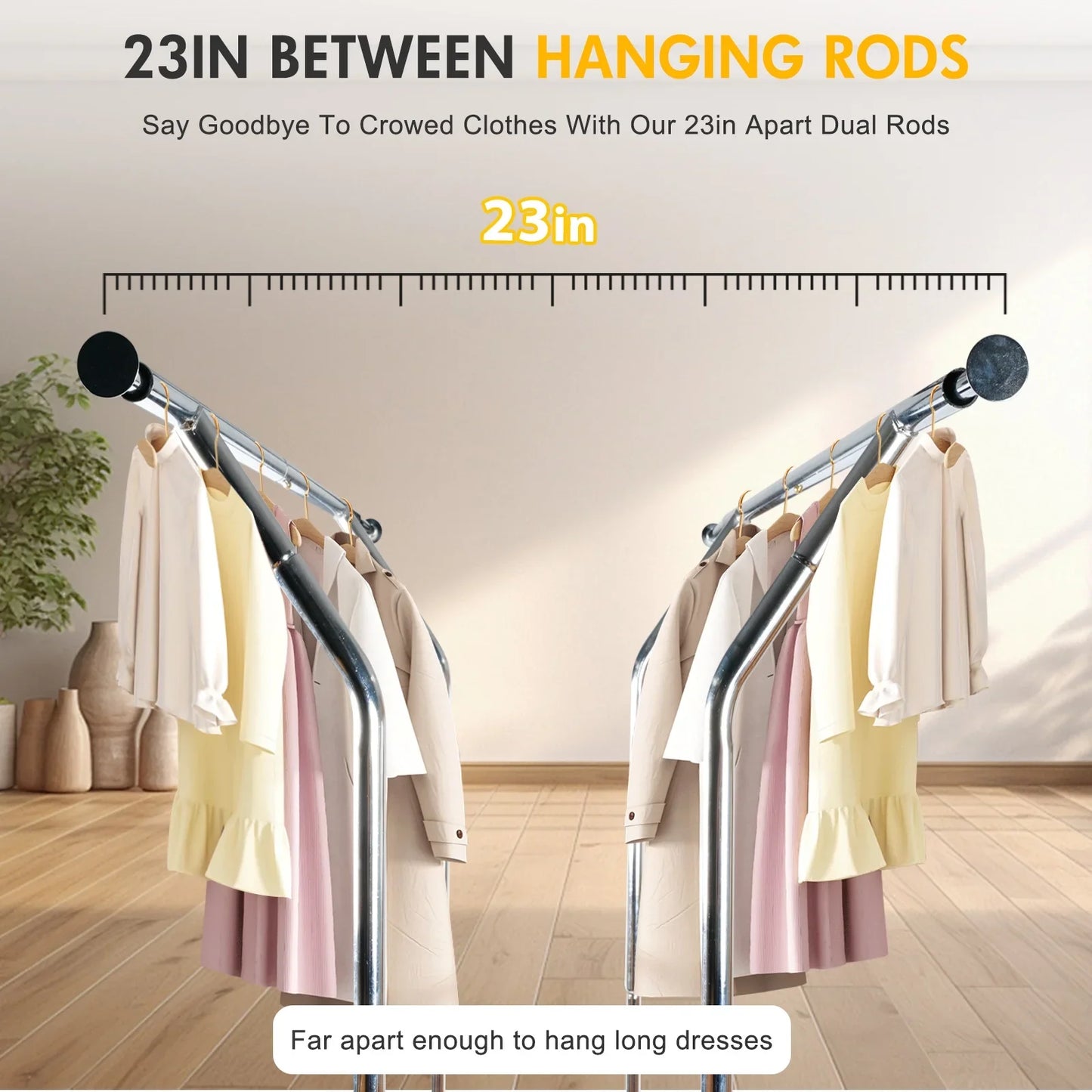 Heavy Duty Clothes Rack with Metal Basket, 625lbs Clothing Racks with Wheels, Rolling Garment Rack for Hanging Clothes, Commercial Adjustable Double Rod Hanging Rack
