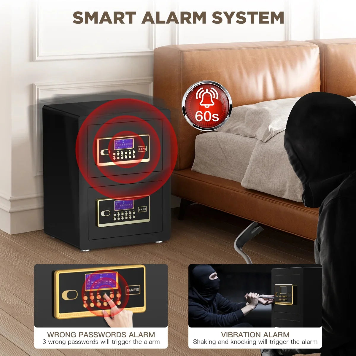 TNTANTS 4.6 Cuft Large Double Door Safe Box, Digital Keypad Home Safe With Fireproof Waterproof Bag, Security Safe for Money Business Office Black