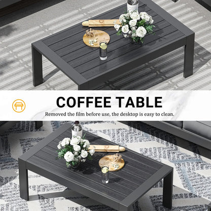 ECOPATIO Aluminum Patio Furniture Set, 8 Pcs Metal Modern Outdoor Sofa Sets, Outdoor Sectional Patio Conversation Set with Coffee Table for Backyard, Poolside, Dark Grey (Included Waterproof Covers)