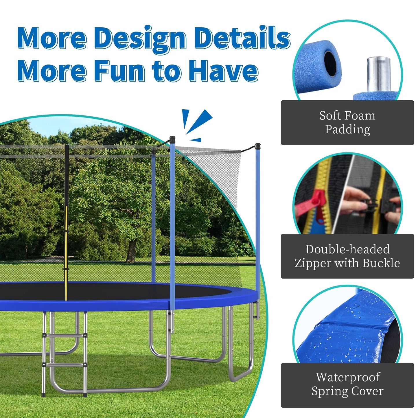 EUROCO 1500LB 16FT Trampoline for Adults and Kids, Trampoline with Enclosure ,Ladder,Heavy Duty Recreational Trampoline Capacity for Kids