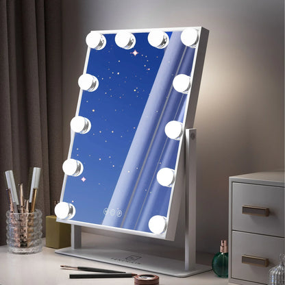 Fenchilin Vanity Makeup Mirror with Lights Metal Tabletop White 14.5" x 18.5"