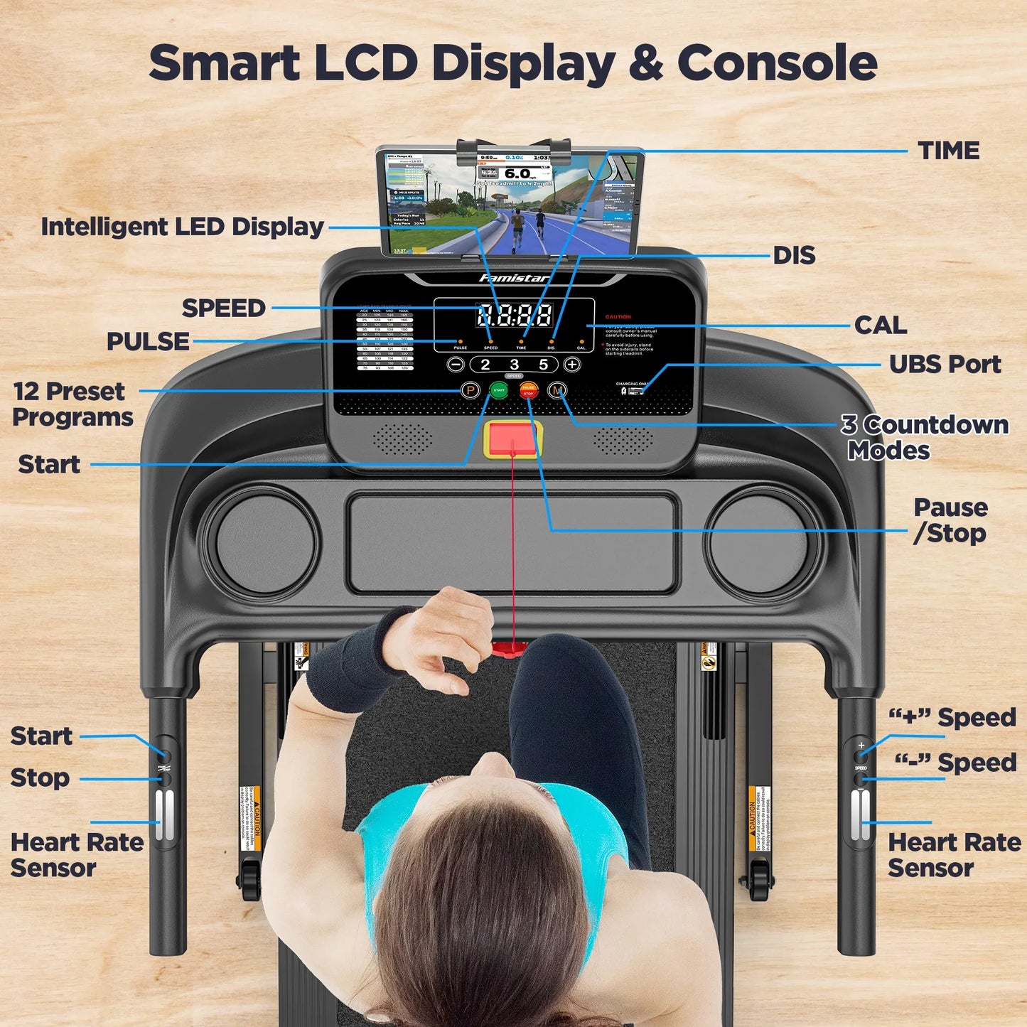 Treadmill with Auto Incline Folding Treadmill Incline Horse Power Preset for Home Use mph Range