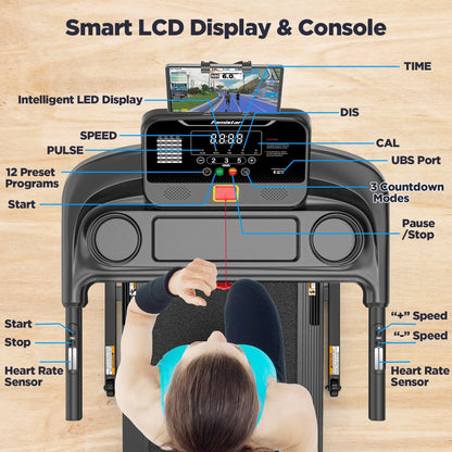 Treadmill with Auto Incline Folding Treadmill Incline Horse Power Preset for Home Use mph Range