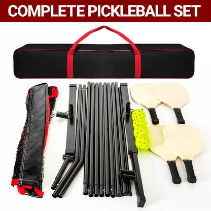 JASCOPRO Pickleball Net Set with 4 Paddles, 4 Pickleballs, 22FT Stable Metal Frame, and PE Net