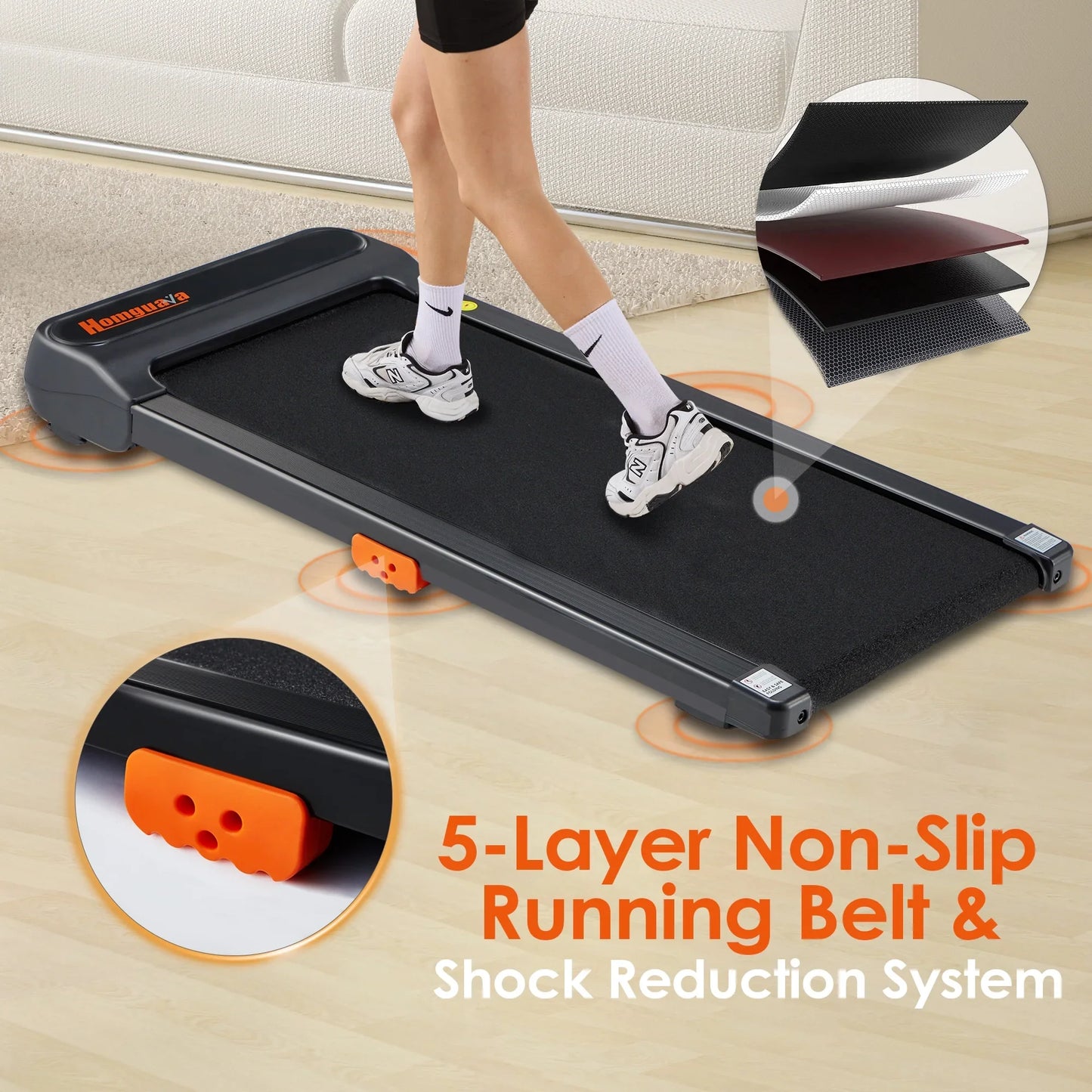 HOMGUAVA Under Desk Treadmill, Walking Pad Treadmills with Remote Control and LED Display, Gray