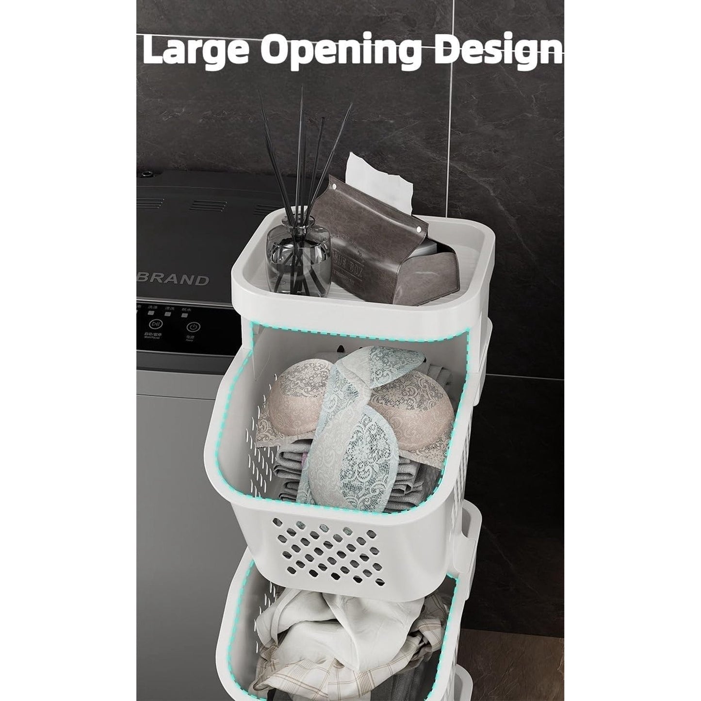 Laundry Hamper 3-Tier Laundry Basket Dirty Clothes Hamper Freestanding Clothes Cart Multi-Layer Basket Laundry Cart with Wheels | 360 Rolling Laundry Basket