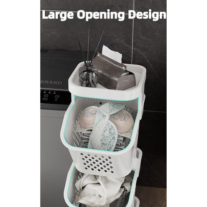 Laundry Hamper 3-Tier Laundry Basket Dirty Clothes Hamper Freestanding Clothes Cart Multi-Layer Basket Laundry Cart with Wheels | 360 Rolling Laundry Basket