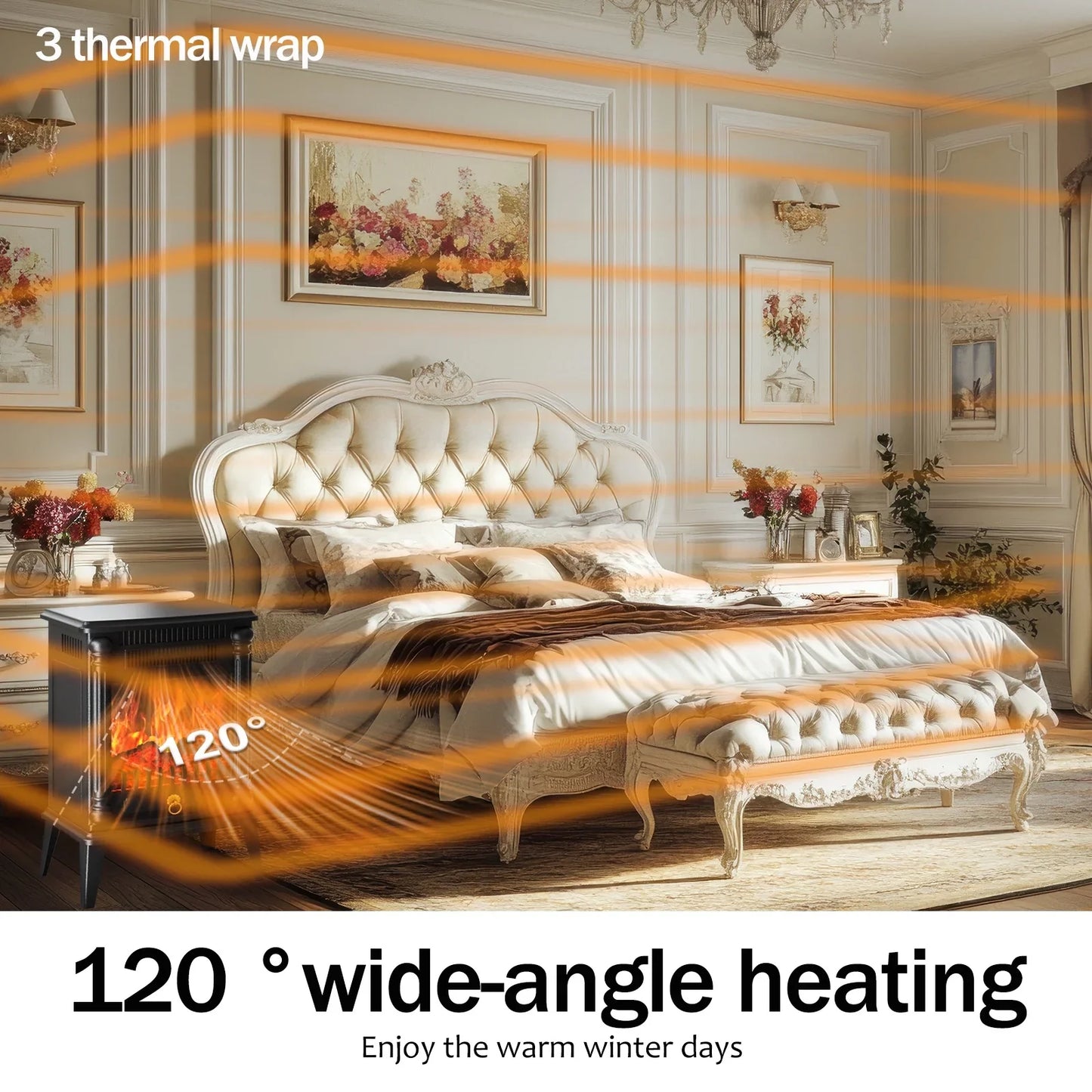 Baokaler 1500W Electric Fireplace Heater, 1300 sq ft Infrared Electric Fireplace with Realistic 3D Flame Effect, Electric Heater with Overheat Protection for Home Bedroom Office