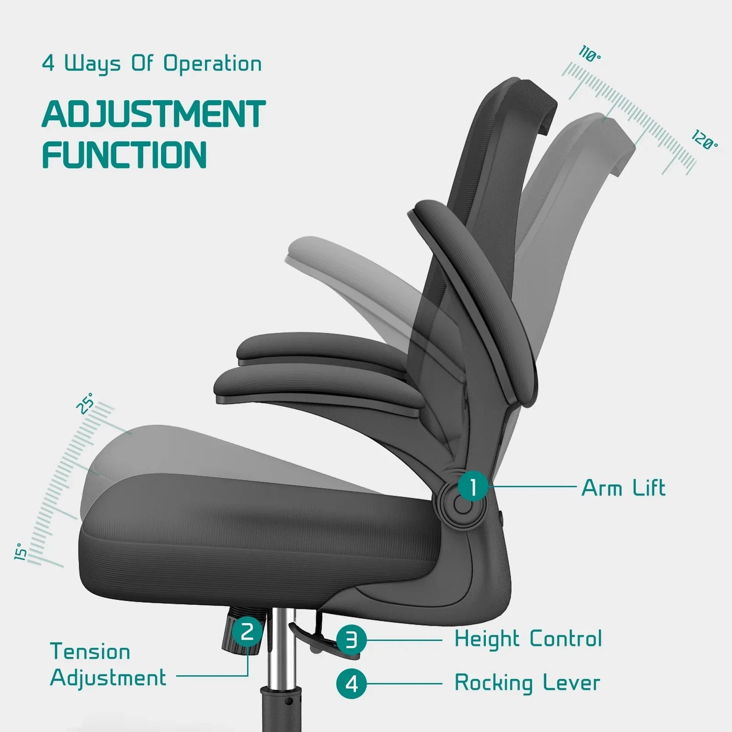 HomeZeer Ergonomic Office Chair, Home Desk Chair with Lumbar Support, Flip-up Arms Mesh Office Chair, Black