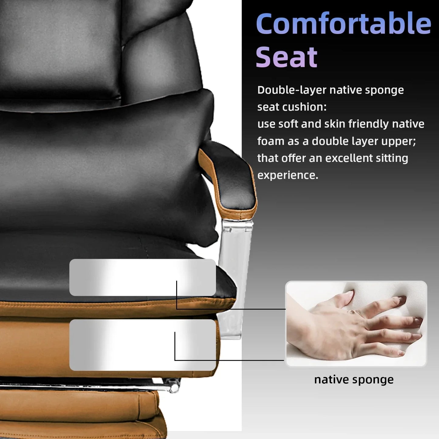 HomeZeer Big and Tall Office Chair 550 lbs, PU Leather Executive Chair Heavy Duty Desk Chairs Ergonomic Reclining Office Chair with Footrest, Black