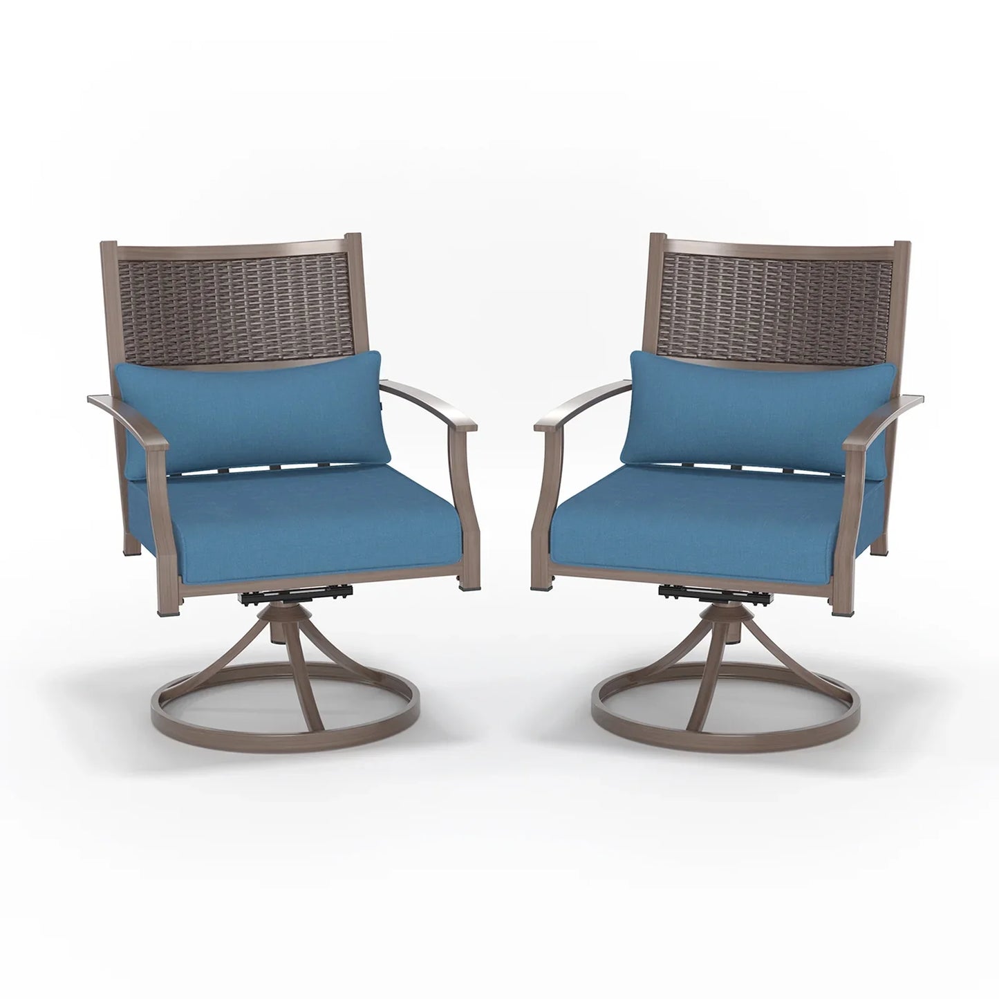 Poteban Patio Swivel Chairs Set of 2, Outdoor Dining Chairs with Deep Seat Cushion, All Weather Swivel Rocker Chairs with Hand-Painted Metal Frame, for Backyard Deck Lawn (Blue)