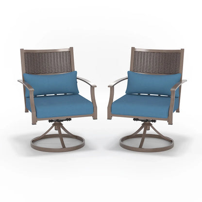 Poteban Patio Swivel Chairs Set of 2, Outdoor Dining Chairs with Deep Seat Cushion, All Weather Swivel Rocker Chairs with Hand-Painted Metal Frame, for Backyard Deck Lawn (Blue)