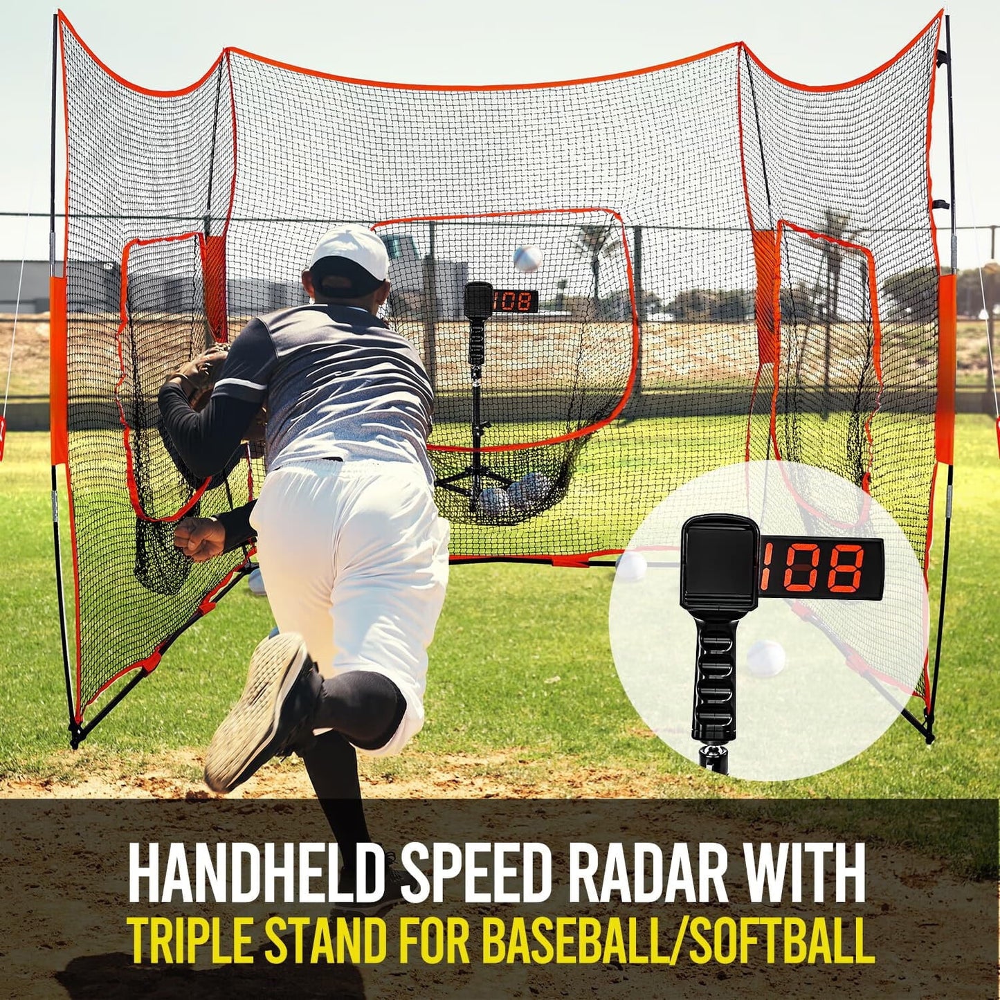 JASCOPRO Baseball Radar Gun, LED+LCD Large Display, Speed Sensors with Adjustable Tripod