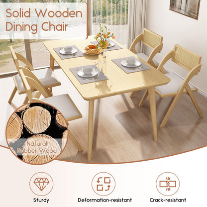 HomeZeer Folding Dining Chairs Set of 4, Foldable Rattan Folding Chairs with Padded Cushion, Modern Mid Century Rattan Dining Room Chairs, Foldable Kitchen Chairs for Small Space, No Assembly, Beige