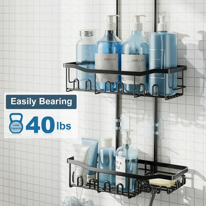 VANCORE Rustproof Shower Caddy over Shower Head - Height Adjustable Hanging Shower Caddy Shower Organizer with Hooks Shampoo Soap Holder