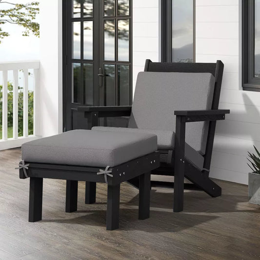 Hyleory Premium HDPE Outdoor Adirondack Chair with Ottoman and Cushion,best choice for your outdoor furniture