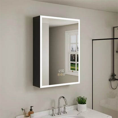 HBEZON Medicine Cabinet with Mirrors and Lights, Recess/Wall Mount Bathroom Cabinet, 3 Mode Light, Dimmable, Sensor Light, Defogger, Clock Temp, Black