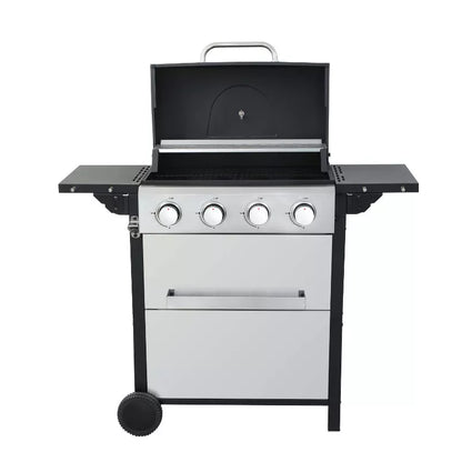 BestParts 4-Burner Propane BBQ Grill, Outdoor Gas Barbecue Cooker with Side Table, 34200 BTU, Enamel Grates, Wheels, Stainless Steel Frame