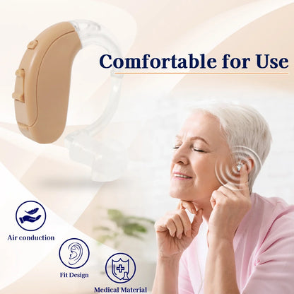 Delmicure Hearing Aid - Rechargeable Digital Hearing Amplifier for Adults: BTE Device with Adjustable Volume, Clear Voice with Noise Cancelling Chip, Lightweight Design, Clear Sound, Beige 703S