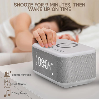 Fansbe Tech Vibrating Alarm Clocks, Dimmable Digital Alarm Clocks Wireless Charger Bluetooth (Gray)