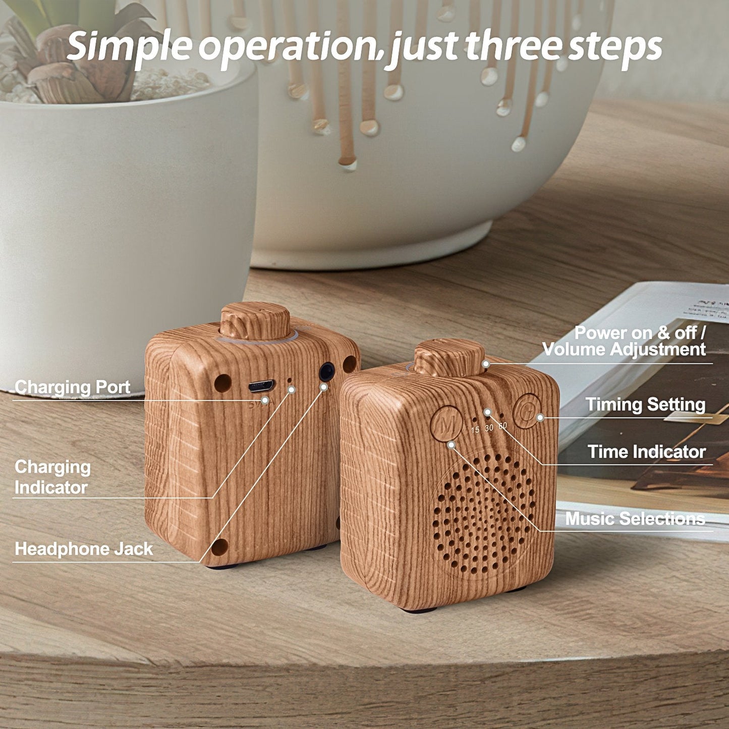 Fansbe Sleep Travel Size, White Noise Machine Baby Portable, Small Adults Sound Machine (Wood)