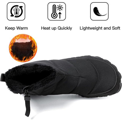 Women's Leather Winter Waterproof Snow Boots Comfortable Warm Fur Lined Non Slip Side Zipper Outdoor Ankle Short Booties for Walking Hiking