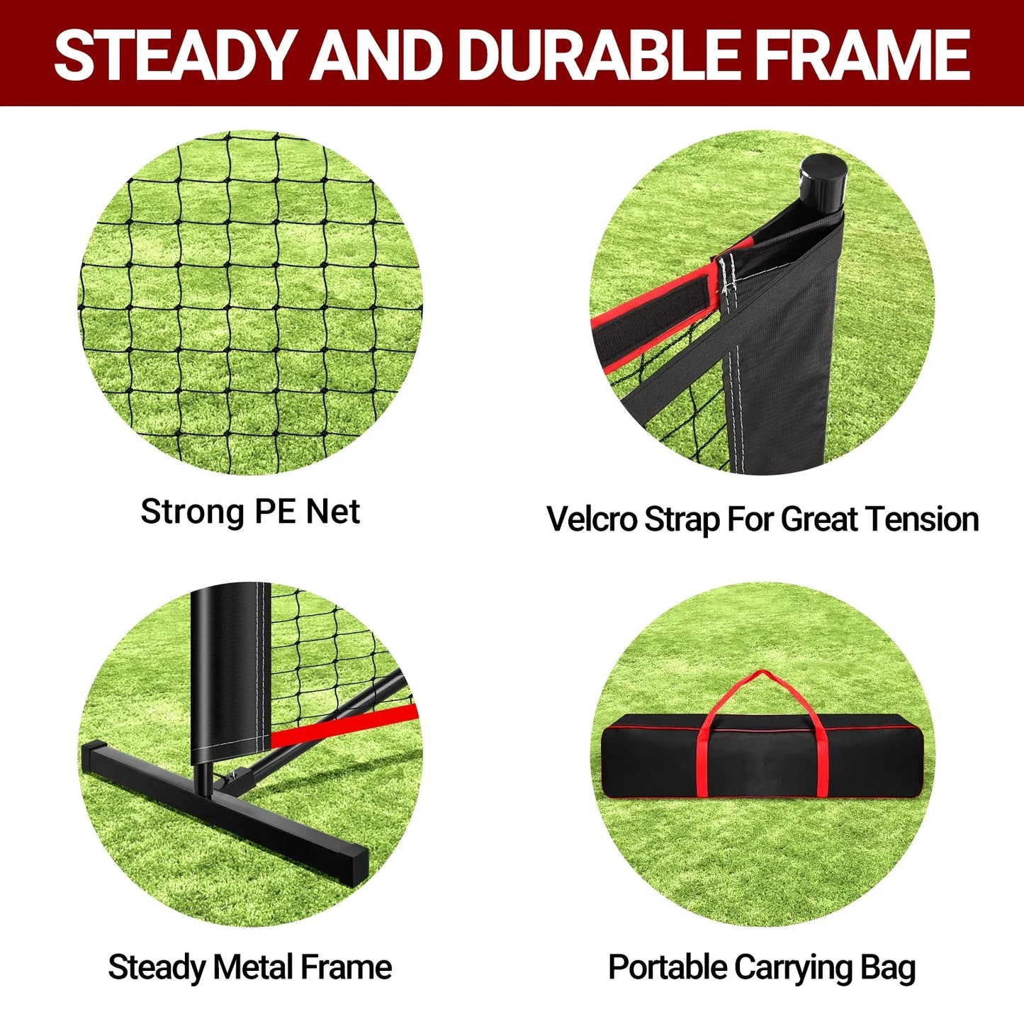 JASCOPRO Pickleball Net Set with 4 Paddles, 4 Pickleballs, 22FT Stable Metal Frame, and PE Net