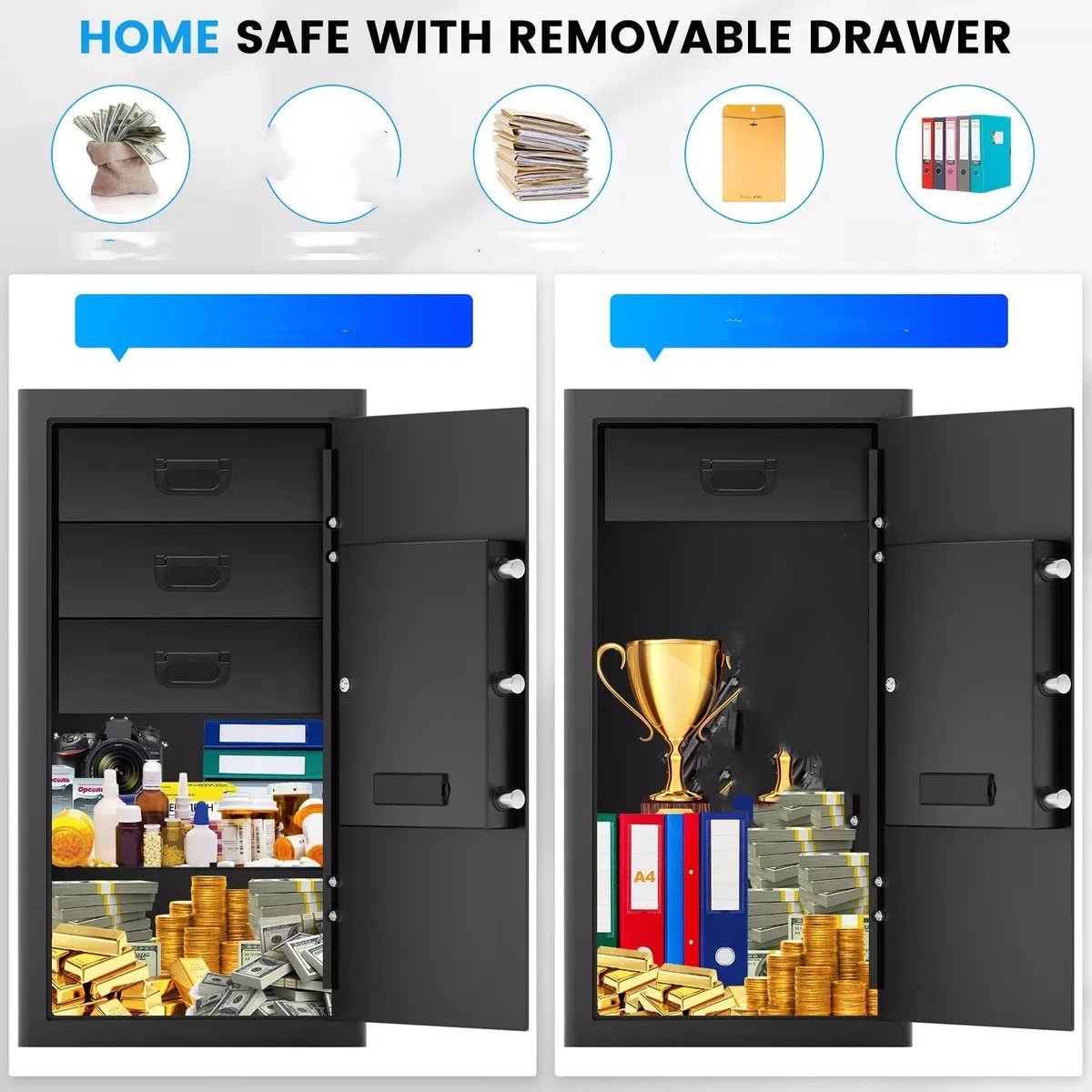 RXDSAFE 3.7 Cuft Large Safe Box, Home Safe Security Box With Fireproof Document Bag, LCD Screen, Sensor Light Black