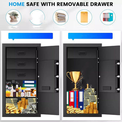 RXDSAFE 3.7 Cuft Large Safe Box, Home Safe Security Box With Fireproof Document Bag, LCD Screen, Sensor Light Black