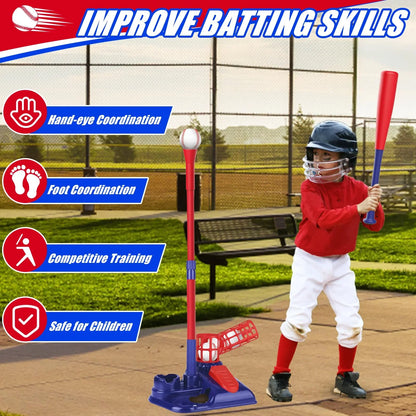 JASCOPRO Baseball Set for Kids, 3-in-1 Tee Ball Stand, Hanging Tee, Adjustable Ball Launcher