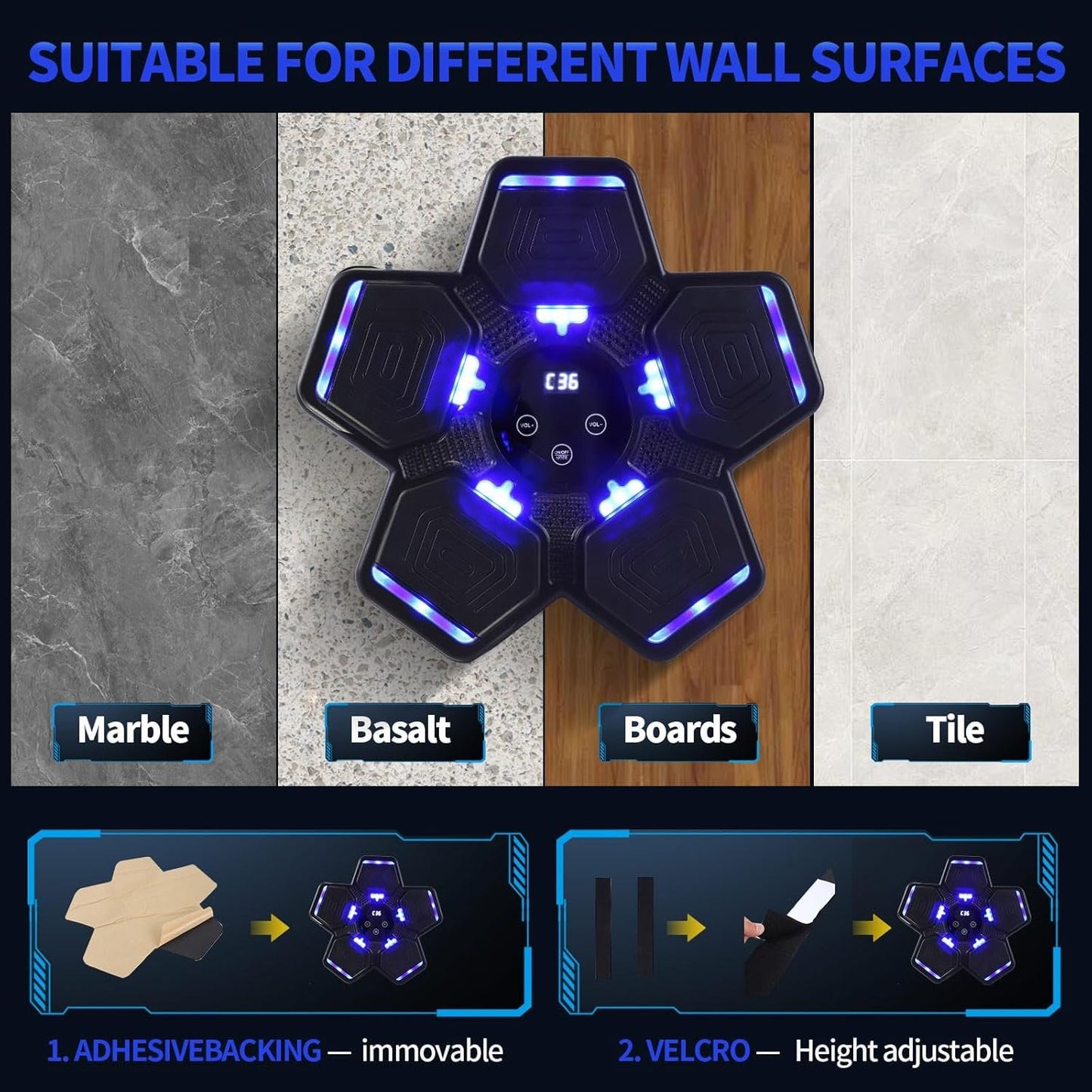 Intelligent Boxing Machine Exerciser with Gloves, Bluetooth and Music, Black